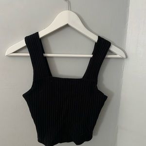 Black ribbed square neck tank top